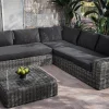 Clearance Ecklounge, grauweiß/anthrazit, Polyrattan, 6 Personen, inkl. Tisch/Hocker 90 x 90 cm und Polster aus Olefin in anthrazit Polyrattan-Gartenmöbel|Gartenlounge