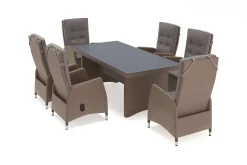 Outlet Elba Garten-Essgruppe, champagner-meliert/savanna, 200 x 95 cm, Polyrattan/Alu Polyrattan-Gartenmöbel|Akazien-Gartenmöbel