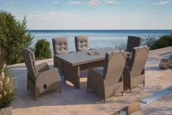Outlet Elba Garten-Essgruppe, champagner-meliert/savanna, 200 x 95 cm, Polyrattan/Alu Polyrattan-Gartenmöbel|Akazien-Gartenmöbel