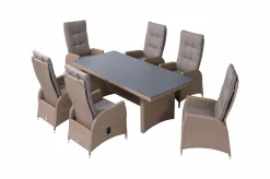 Outlet Elba Garten-Essgruppe, champagner-meliert/savanna, 200 x 95 cm, Polyrattan/Alu Polyrattan-Gartenmöbel|Akazien-Gartenmöbel