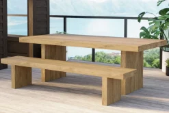 New Encino Garten-Essgruppe, natur/recyceltes Teak, Bank 220x50, Tisch 220x107, Gebürstet, Recycled, FSC®-zertifiziertes Produkt Garten-Essgruppen|Teak-Gartenmöbel