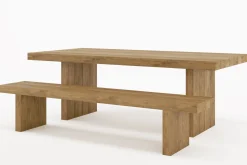 New Encino Garten-Essgruppe, natur/recyceltes Teak, Bank 220x50, Tisch 220x107, Gebürstet, Recycled, FSC®-zertifiziertes Produkt Garten-Essgruppen|Teak-Gartenmöbel
