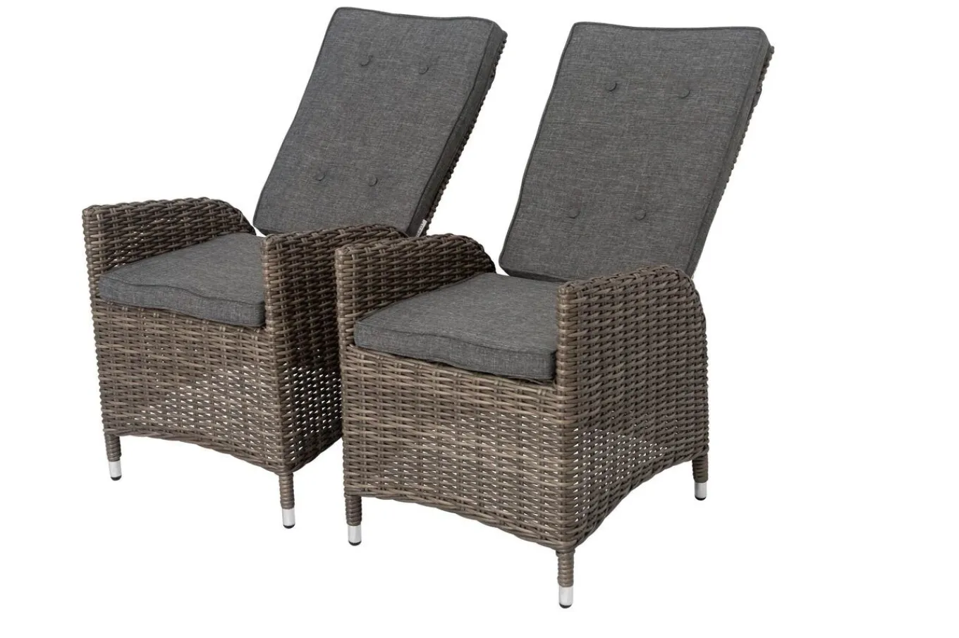 2er Set Dining Sessel, grau, Polyrattan, je 55 x 65 x 112 cm, Rücken stufenlos verstellbar Polyrattan-Gartenmöbel|Gartenstühle & Gartensessel