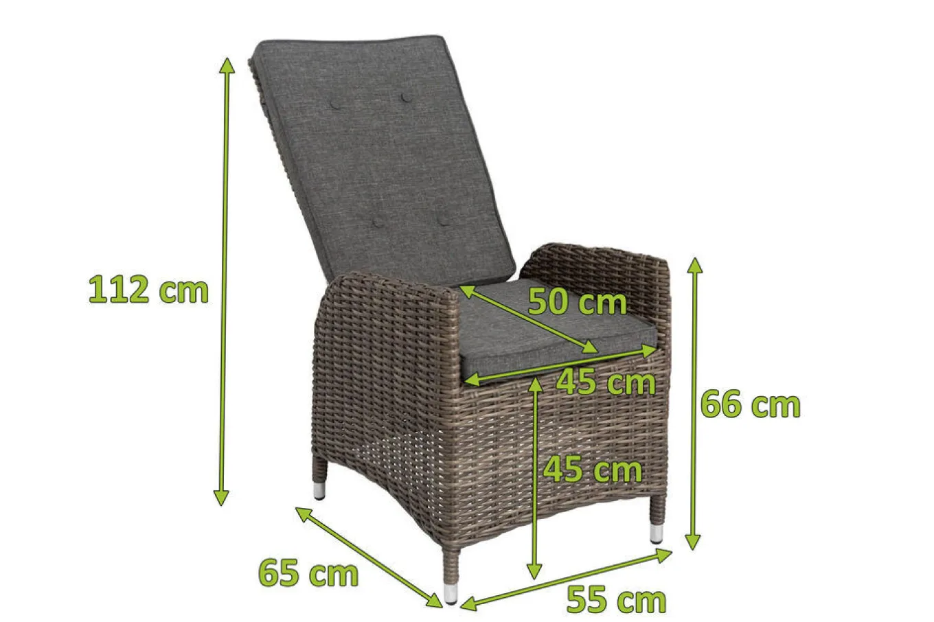 2er Set Dining Sessel, grau, Polyrattan, je 55 x 65 x 112 cm, Rücken stufenlos verstellbar Polyrattan-Gartenmöbel|Gartenstühle & Gartensessel