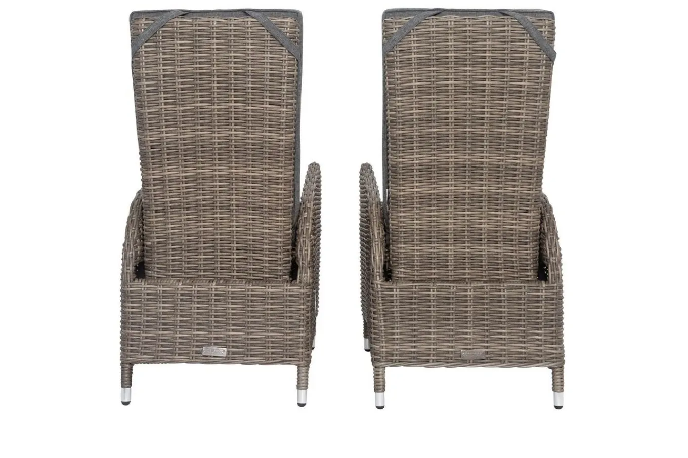 2er Set Dining Sessel, grau, Polyrattan, je 55 x 65 x 112 cm, Rücken stufenlos verstellbar Polyrattan-Gartenmöbel|Gartenstühle & Gartensessel