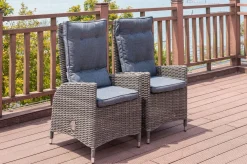 2er Set Dining Sessel, grau, Polyrattan, je 55 x 65 x 112 cm, Rücken stufenlos verstellbar Polyrattan-Gartenmöbel|Gartenstühle & Gartensessel