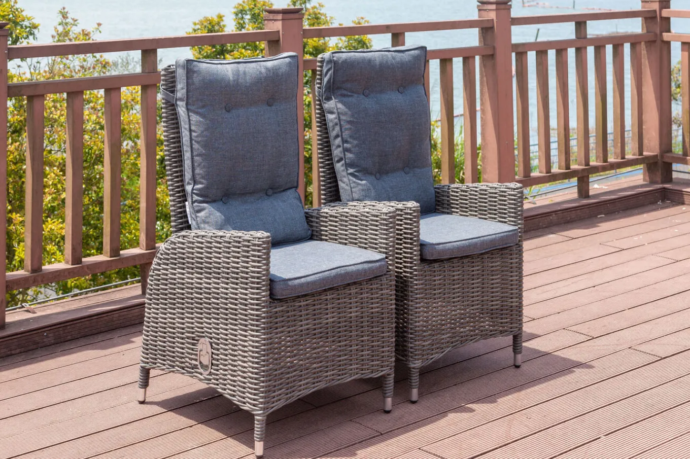 2er Set Dining Sessel, grau, Polyrattan, je 55 x 65 x 112 cm, Rücken stufenlos verstellbar Polyrattan-Gartenmöbel|Gartenstühle & Gartensessel