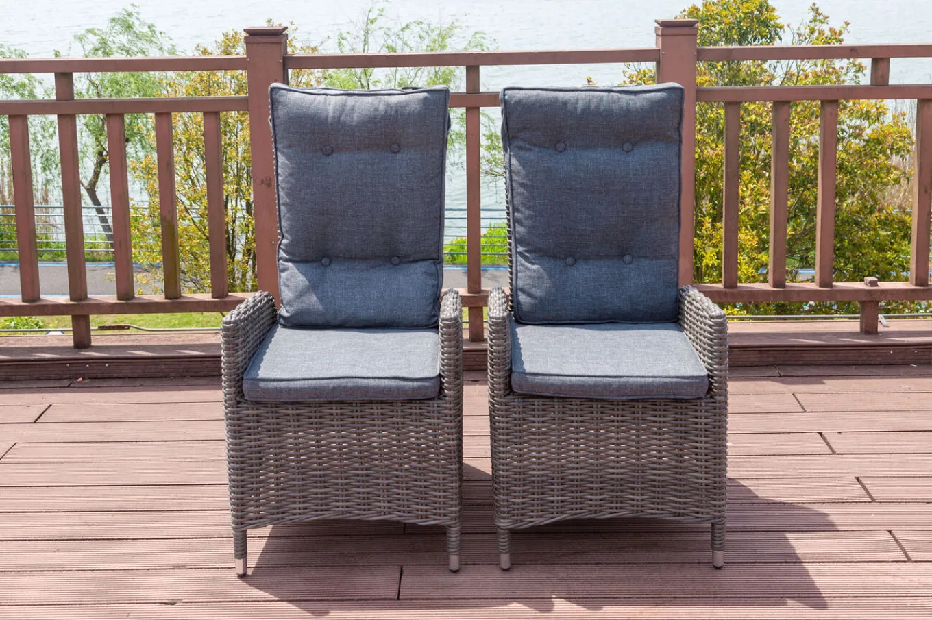 2er Set Dining Sessel, grau, Polyrattan, je 55 x 65 x 112 cm, Rücken stufenlos verstellbar Polyrattan-Gartenmöbel|Gartenstühle & Gartensessel