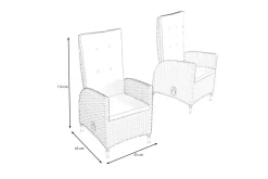 Discount 2er Set Dining Sessel, braun marmoriert, Polyrattan, 55 x 65 x 112 cm, Rücken stufenlos verstellbar Polyrattan-Gartenmöbel|Gartenstühle & Gartensessel