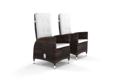 Discount 2er Set Dining Sessel, braun marmoriert, Polyrattan, 55 x 65 x 112 cm, Rücken stufenlos verstellbar Polyrattan-Gartenmöbel|Gartenstühle & Gartensessel