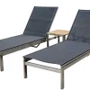 Best 2er-Set Rollliege, schwarz, Edelstahl/Teak, 212x71x36cm, mit Beistelltisch 45x45cm, FSC®-zertifiziertes Produkt Gartenliegen