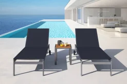 Best 2er-Set Rollliege, schwarz, Edelstahl/Teak, 212x71x36cm, mit Beistelltisch 45x45cm, FSC®-zertifiziertes Produkt Gartenliegen