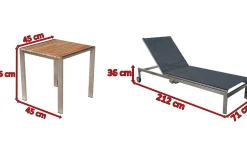Best 2er-Set Rollliege, schwarz, Edelstahl/Teak, 212x71x36cm, mit Beistelltisch 45x45cm, FSC®-zertifiziertes Produkt Gartenliegen
