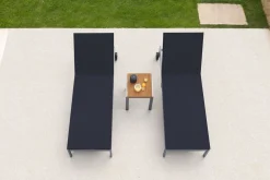 Best 2er-Set Rollliege, schwarz, Edelstahl/Teak, 212x71x36cm, mit Beistelltisch 45x45cm, FSC®-zertifiziertes Produkt Gartenliegen