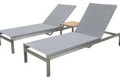New 2er-Set Rollliege, silber, Edelstahl/Teak, 212x71x36 cm, mit Beistelltisch 45x45cm, FSC®-zertifiziertes Produkt Edelstahl-Gartenmöbel|Gartenliegen