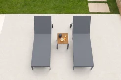 New 2er-Set Rollliege, silber, Edelstahl/Teak, 212x71x36 cm, mit Beistelltisch 45x45cm, FSC®-zertifiziertes Produkt Edelstahl-Gartenmöbel|Gartenliegen