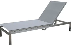 New 2er-Set Rollliege, silber, Edelstahl/Teak, 212x71x36 cm, mit Beistelltisch 45x45cm, FSC®-zertifiziertes Produkt Edelstahl-Gartenmöbel|Gartenliegen