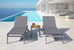 New 2er-Set Rollliege, silber, Edelstahl/Teak, 212x71x36 cm, mit Beistelltisch 45x45cm, FSC®-zertifiziertes Produkt Edelstahl-Gartenmöbel|Gartenliegen