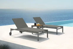 2er-Set Rollliege, taupe, Edelstahl/Teak, 212x71x36cm, mit Beistelltisch 45x45cm, FSC®-zertifiziertes Produkt Gartenliegen