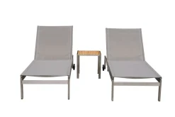 2er-Set Rollliege, taupe, Edelstahl/Teak, 212x71x36cm, mit Beistelltisch 45x45cm, FSC®-zertifiziertes Produkt Gartenliegen