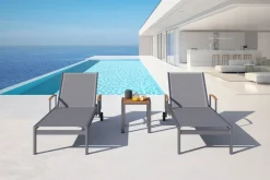 Best 2er-Set Sonnenliegen, taupe, Edelstahl/Textilene, 195 x 74 cm, mit Beistelltisch 45 x 45 cm, FSC®-zertifiziertes Produkt Gartenliegen