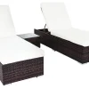 Best 2er-Set Sonnenliegen, braun marmoriert, Polyrattan, je 200x70x45cm, mit Beistelltisch Polyrattan-Gartenmöbel|Gartenliegen