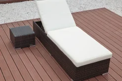 Best 2er-Set Sonnenliegen, braun marmoriert, Polyrattan, je 200x70x45cm, mit Beistelltisch Polyrattan-Gartenmöbel|Gartenliegen