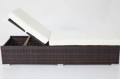 Best 2er-Set Sonnenliegen, braun marmoriert, Polyrattan, je 200x70x45cm, mit Beistelltisch Polyrattan-Gartenmöbel|Gartenliegen