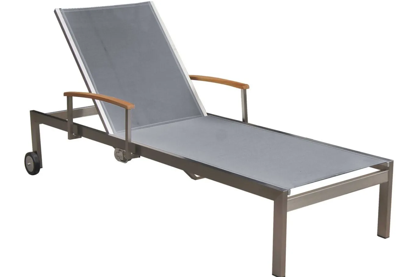 Outlet 2er-Set Sonnenliegen, silber, Edelstahl/Teak, 195,5x74x35cm, mit Beistelltisch 45x45cm, Teak Armlehnen, FSC®-zertifiziertes Produkt Edelstahl-Gartenmöbel|Gartenliegen