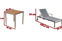 Outlet 2er-Set Sonnenliegen, silber, Edelstahl/Teak, 195,5x74x35cm, mit Beistelltisch 45x45cm, Teak Armlehnen, FSC®-zertifiziertes Produkt Edelstahl-Gartenmöbel|Gartenliegen