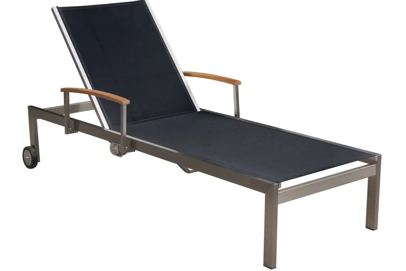 Best 2er-Set Sonnenliegen, schwarz, Edelstahl/Teak, 195,5x74x35cm, mit Beistelltisch 45x45cm, Teak Armlehnen, FSC®-zertifiziertes Produkt Gartenliegen