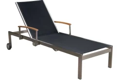 Best 2er-Set Sonnenliegen, schwarz, Edelstahl/Teak, 195,5x74x35cm, mit Beistelltisch 45x45cm, Teak Armlehnen, FSC®-zertifiziertes Produkt Gartenliegen