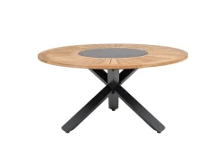 Outlet Esstisch, anthrazit matt, Alu/Teak, Ø150x75 cm, mit Glasinlay Gartentische