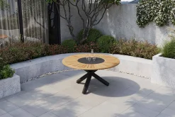 Outlet Esstisch, anthrazit matt, Alu/Teak, Ø150x75 cm, mit Glasinlay Gartentische
