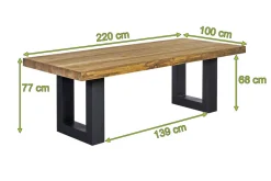 Outlet Esstisch, anthrazit/natur, Alu/recyceltes Teak, 220 x 100 cm, rustikal gebürstet, FSC®-zertifiziertes Produkt Gartentische