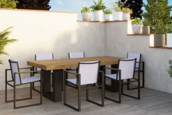 Outlet Esstisch, anthrazit/natur, Alu/recyceltes Teak, 220 x 100 cm, rustikal gebürstet, FSC®-zertifiziertes Produkt Gartentische
