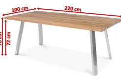 Online Esstisch, Edelstahl/recyceltes Teak, 220x100cm, A-Gestell, rustikal gebürstet, FSC®-zertifiziertes Produkt Gartentische