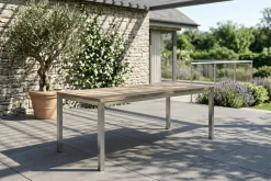 Outlet Esstisch, silber/natur, Edelstahl/ recyceltes Teak, 180x90cm, rustikal gebürstet, FSC®-zertifiziertes Produkt Gartentische