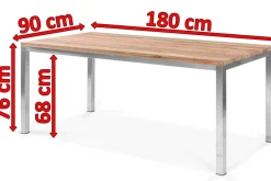 Outlet Esstisch, silber/natur, Edelstahl/ recyceltes Teak, 180x90cm, rustikal gebürstet, FSC®-zertifiziertes Produkt Gartentische