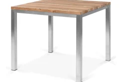 Online Esstisch, silber/natur, Edelstahl/ recyceltes Teak, 90x90cm, rustikal gebürstet, FSC®-zertifiziertes Produkt Gartentische