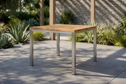 Online Esstisch, silber/natur, Edelstahl/ recyceltes Teak, 90x90cm, rustikal gebürstet, FSC®-zertifiziertes Produkt Gartentische