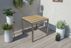 Online Esstisch, silber/natur, Edelstahl/ recyceltes Teak, 90x90cm, rustikal gebürstet, FSC®-zertifiziertes Produkt Gartentische