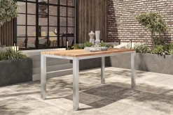 Best Esstisch, silber/natur, Edelstahl/ recyceltes Teak, 200x100cm, rustikal gebürstet Gartentische|Edelstahl-Gartenmöbel