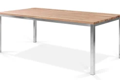 Best Esstisch, silber/natur, Edelstahl/ recyceltes Teak, 200x100cm, rustikal gebürstet Gartentische|Edelstahl-Gartenmöbel