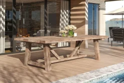 Clearance Esstisch XXL, natur, recyceltes Teak, 220x110cm, rustikal gebürstet, Tischplattenstärke 4cm, FSC®-zertifiziertes Produkt Gartentische