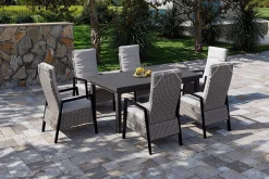 Clearance Evora Garten-Essgruppe, grau/anthrazit, Alu/Polyrattan, ausziehbare Tischplatte 180/240 x 100 cm, 6 Diningsessel Garten-Essgruppen