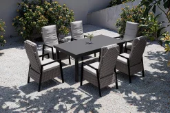 Clearance Evora Garten-Essgruppe, grau/anthrazit, Alu/Polyrattan, ausziehbare Tischplatte 180/240 x 100 cm, 6 Diningsessel Garten-Essgruppen