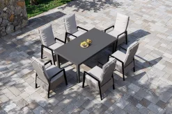 Clearance Evora Garten-Essgruppe, grau/anthrazit, Alu/Polyrattan, ausziehbare Tischplatte 180/240 x 100 cm, 6 Diningsessel Garten-Essgruppen