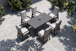 Clearance Evora Garten-Essgruppe, grau/anthrazit, Alu/Polyrattan, ausziehbare Tischplatte 180/240 x 100 cm, 6 Diningsessel Garten-Essgruppen
