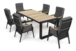 Discount Evora Garten-Essgruppe, anthrazit/natur, Alu/Teak/Polyester, 240 x 100 cm, FSC®-zertifiziertes Produkt Garten-Essgruppen